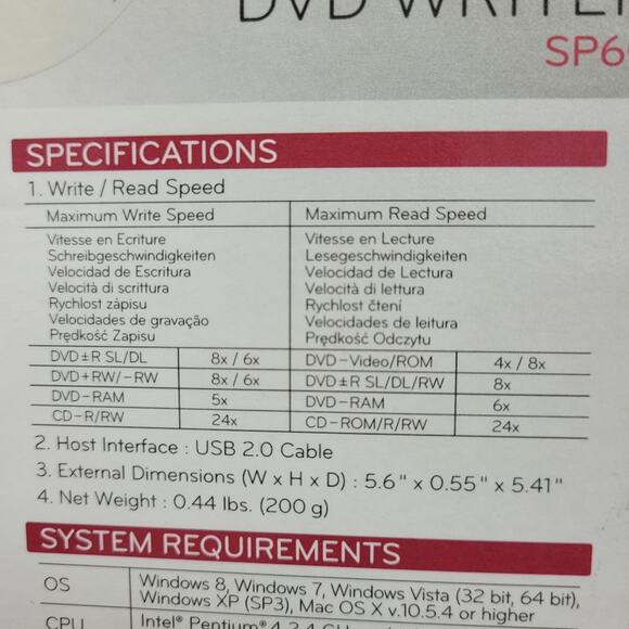 Ultra Slim Portable DVD Writer SP60 For UltrabookTM & Notebook Users Untested - Picture 8 of 9